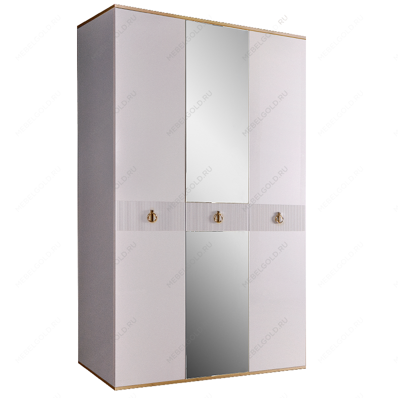 Шкаф 3-х дверный с зеркалом Римини СОЛО (Белый/Золото) РМШ1/3(s)