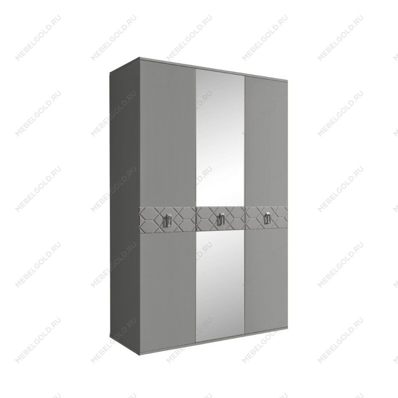 Шкаф 3-х дверный с зеркалом Bogemia Farfalle (Серый/Хром) БМШ1/3(Fa)