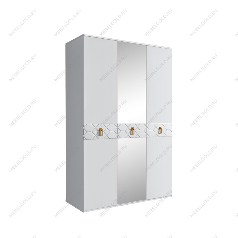 Шкаф 3-х дверный с зеркалом Bogemia Farfalle (Белый/Золото) БМШ1/3(Fa)