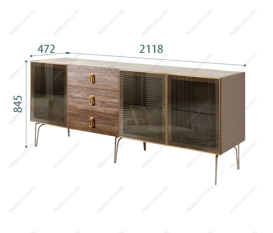 Комод 2.1м Bogemia Wood Fa (Мокка) (Novabuk/Золото) БМКМ-5(Wo)[5]