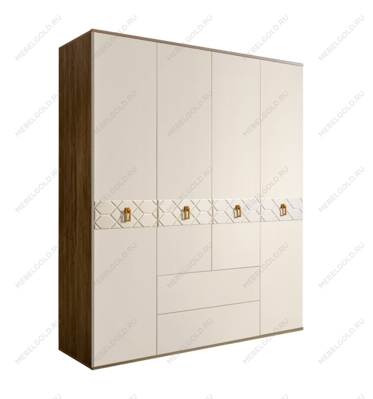 Шкаф 4-х дверный с ящиками Bogemia Woodline Fa (Слоновая кость/Золото) БМШ2/41