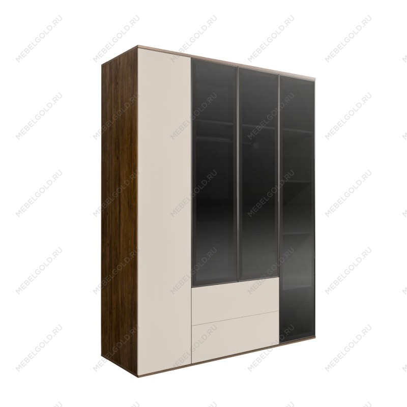 Шкаф 4-х дв. с ящиками Bogemia Woodline Air (Слоновая кость/Черный) БМШ2/42(3)