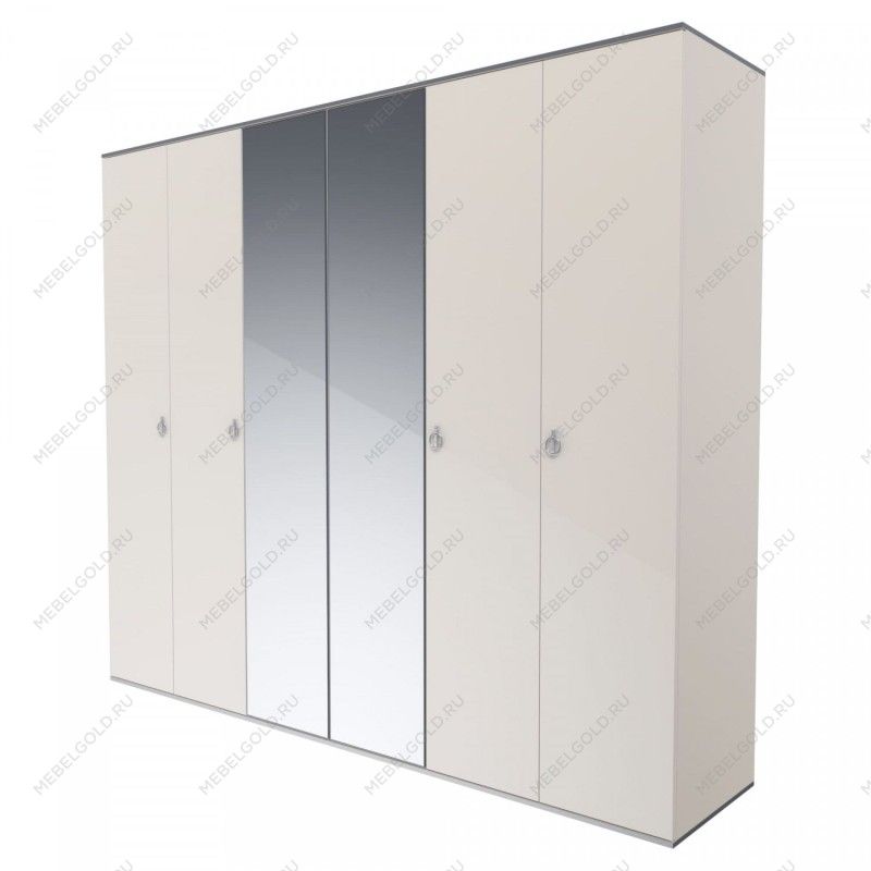 Шкаф 6-ти дверный с зеркалом Римини (Слоновая кость/Серебро) РМШ1/6