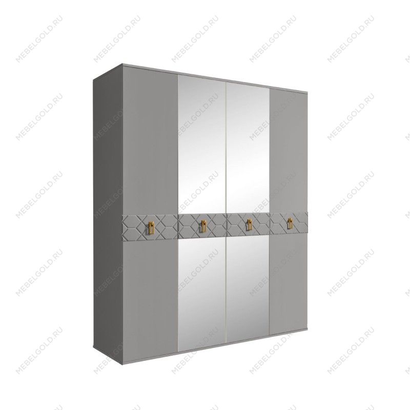 Шкаф 4-х дв. с зеркалами Bogemia Farfalle (Серый/Золото) БМШ1/4(Fa)