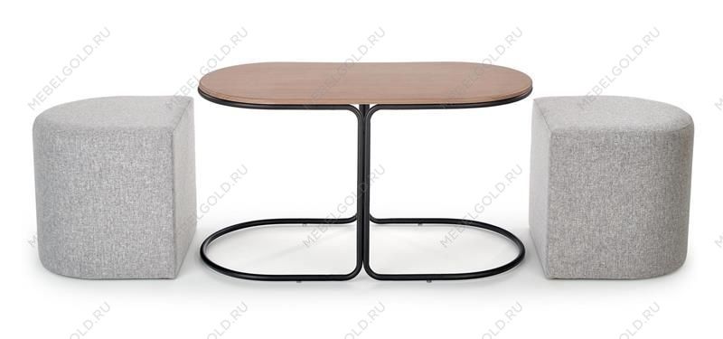Комплект Halmar PAMPA, стол журнальный + 2 пуфа (орех/черный, серый) | изображение 7