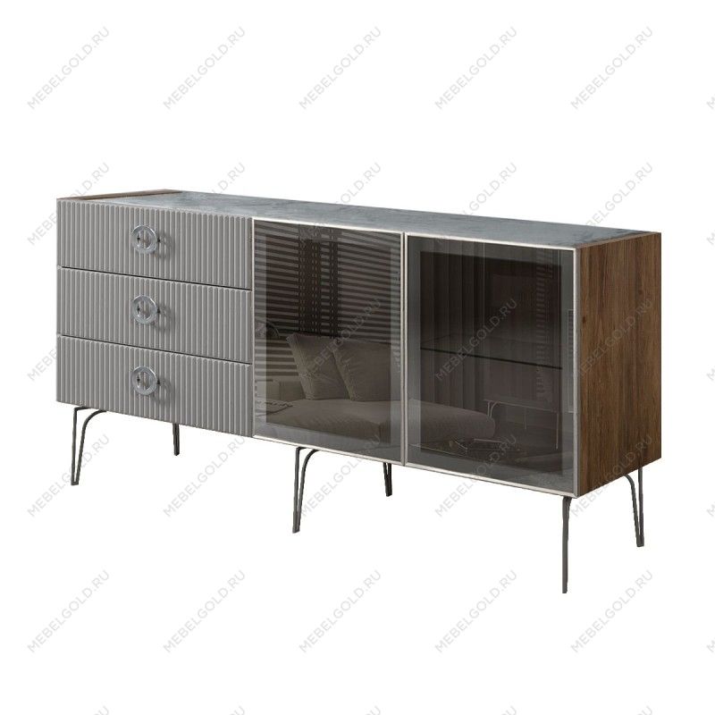 Комод 1.6м Bogemia Woodline Fi (Серый) (Novabuk/Хром) БМКМ-4[5]