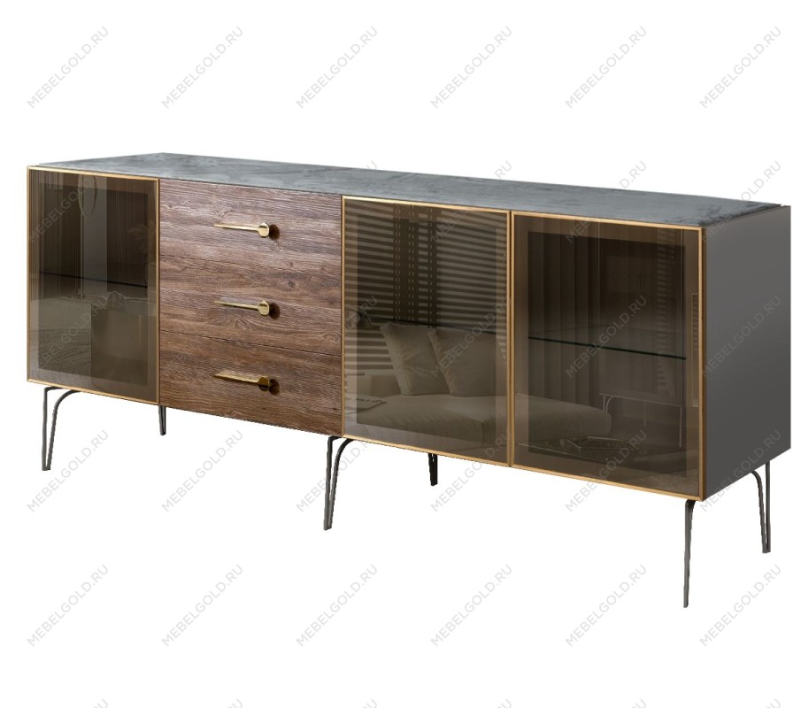 Комод 2.1м Bogemia Wood Wo (Серый) (Novabuk/Золото) БМКМ-5(Wo)[5]