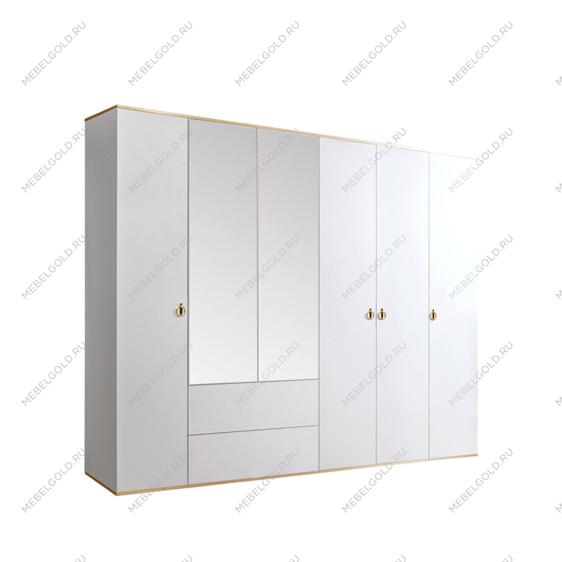 Шкаф 5-ти дверный с зеркалом, с ящиками Римини (Белый/Золото) РМШ1/51