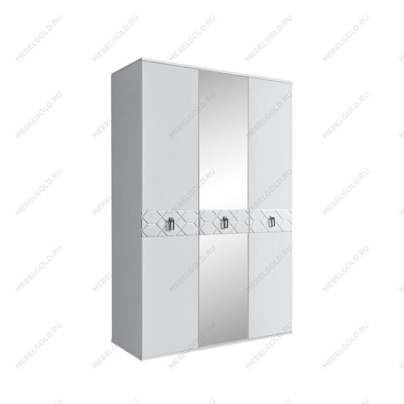 Шкаф 3-х дверный с зеркалом Bogemia Farfalle (Белый/Хром) БМШ1/3(Fa)