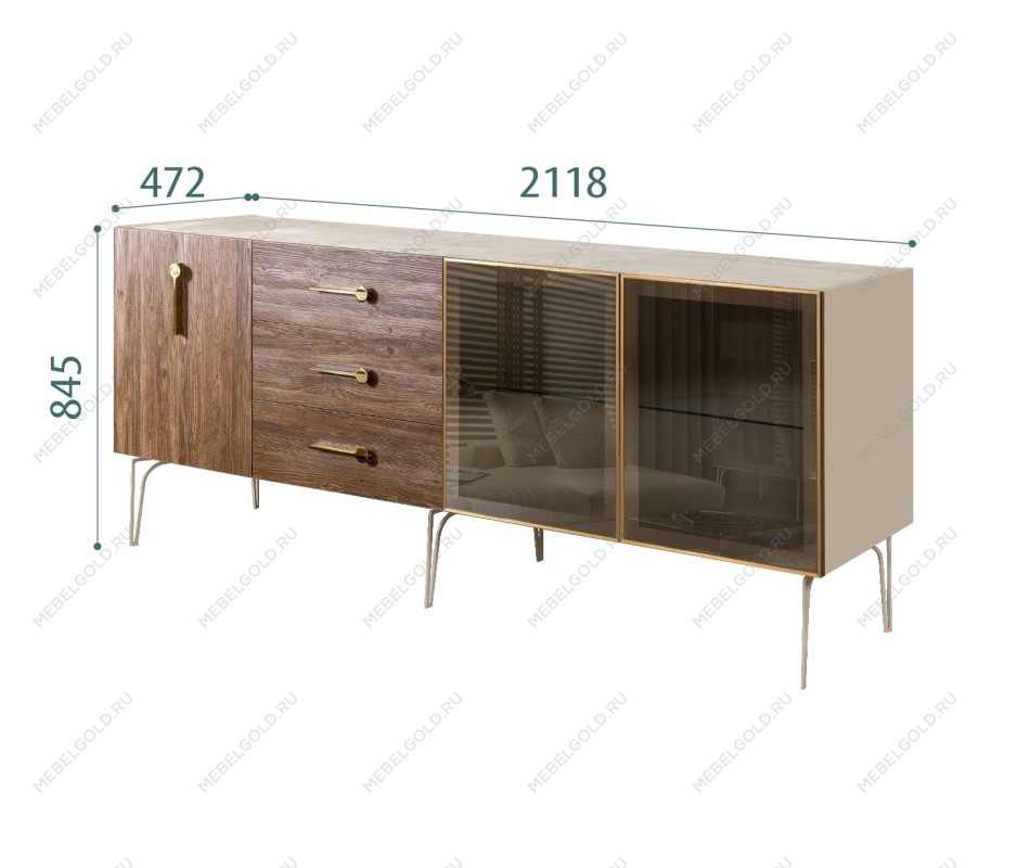 Комод 2.1м Bogemia Wood Wo (Ваниль) (Novabuk/Золото) БМКМ-5(Wo)[5][10]