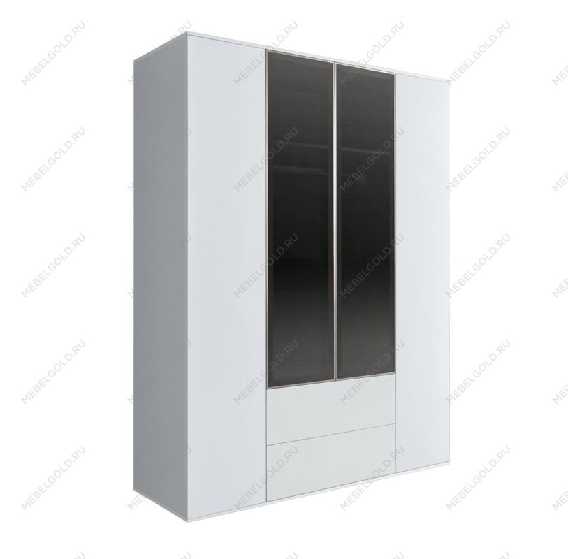 Шкаф 4-х дв. с ящиками Bogemia Air (Белый/Серебро) БМШ2/42(2)