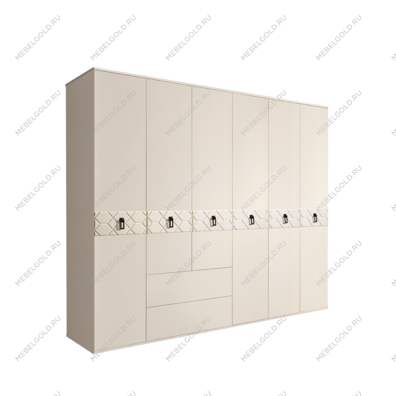 Шкаф 6-ти дверный с ящиками, Bogemia Farfalle (Слоновая кость/Черный) БМШ2/61(Fa)