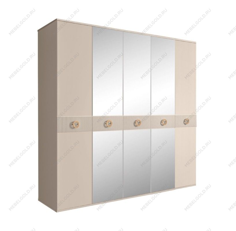 Шкаф 5-ти дв. с зеркалами Bogemia Fillini (Ваниль/Золото) БМШ1/5(Fi)