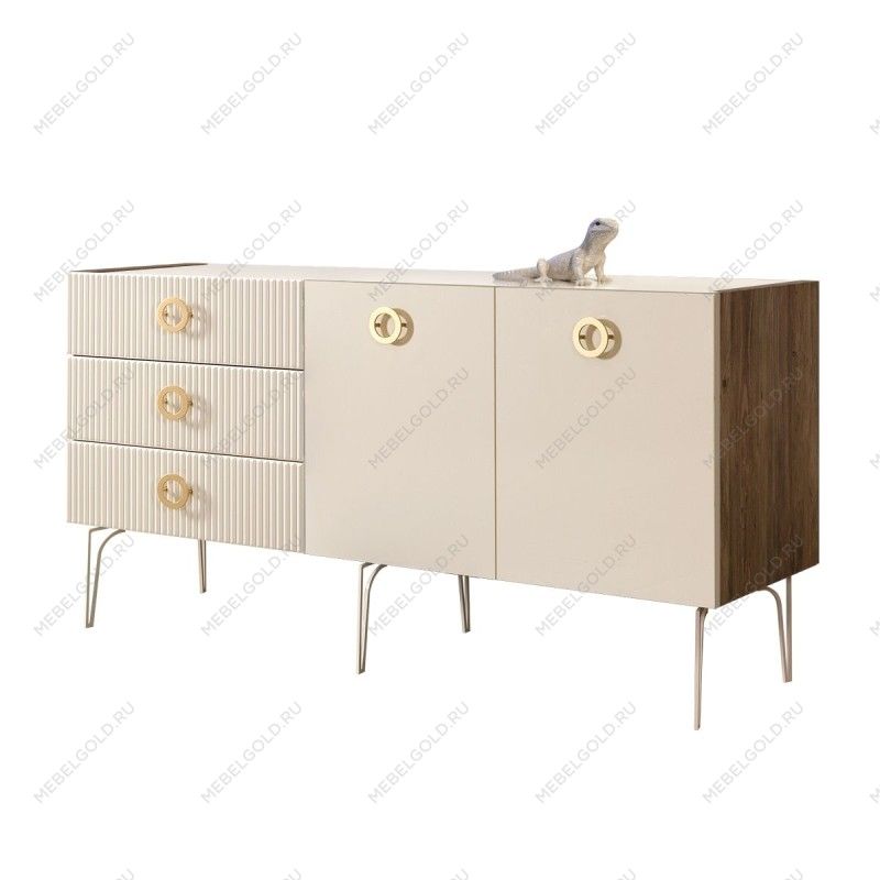 Комод 1.6м Bogemia Woodline Fi (Слоновая кость) (Lakobel/Золото) БМКМ-4