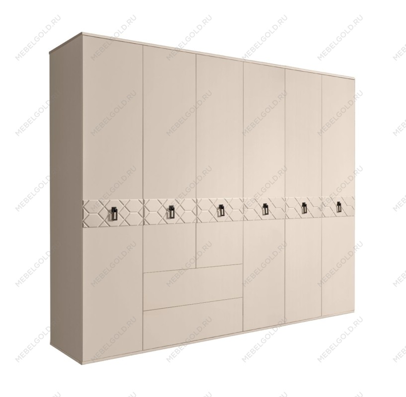 Шкаф 6-ти дверный с ящиками, Bogemia Farfalle (Ваниль/Черный) БМШ2/61(Fa)