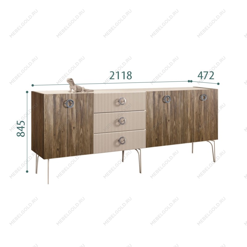 Комод 2.1м Bogemia Woodline Wood Fi (Ваниль) (Lakobel/Хром) БМКМ-5