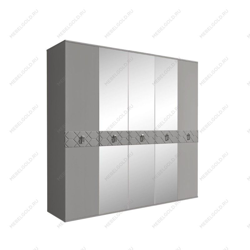 Шкаф 5-ти дв. с зеркалами Bogemia Farfalle (Серый/Хром) БМШ1/5(Fa)