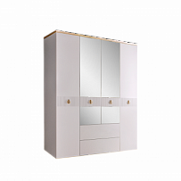 Шкаф 4-х дверный с зеркалами, с выдвижными ящиками, Римини СОЛО (Белый/Золото) РМШ1/41(s)