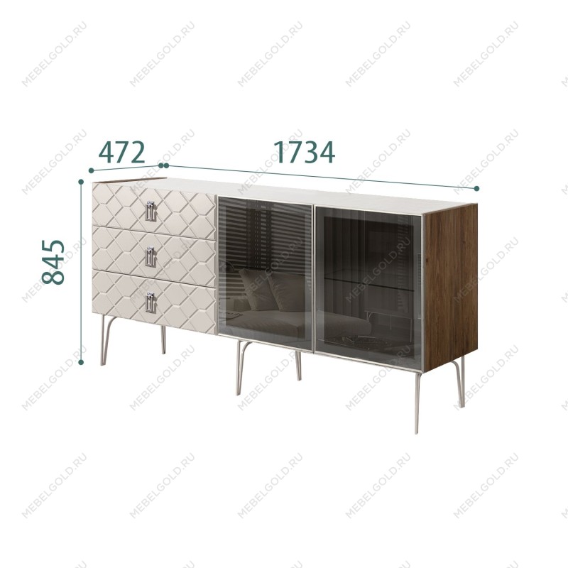 Комод 1.6м Bogemia Woodline Fa (Шелк) (Novabuk/Хром) БМКМ-4[5]