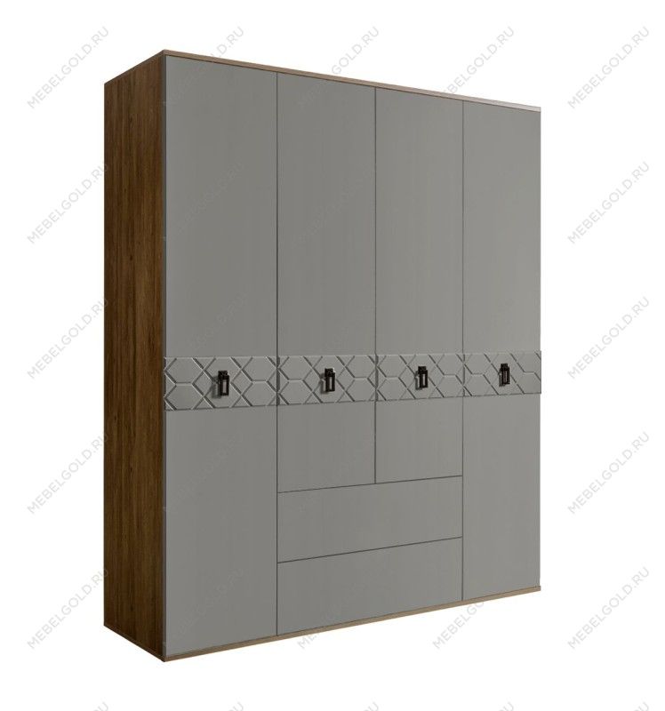 Шкаф 4-х дверный с ящиками Bogemia Woodline Fa (Серый/Черный) БМШ2/41