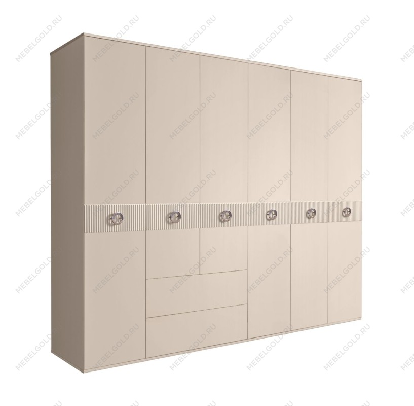 Шкаф 6-ти дверный с ящиками, Bogemia Fillini (Ваниль/Хром) БМШ2/61(Fi)