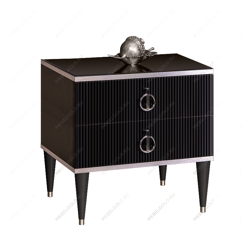 Тумба прикроватная 2 ящика Римини СОЛО (Черный/Серебро) РМТП-2(s)