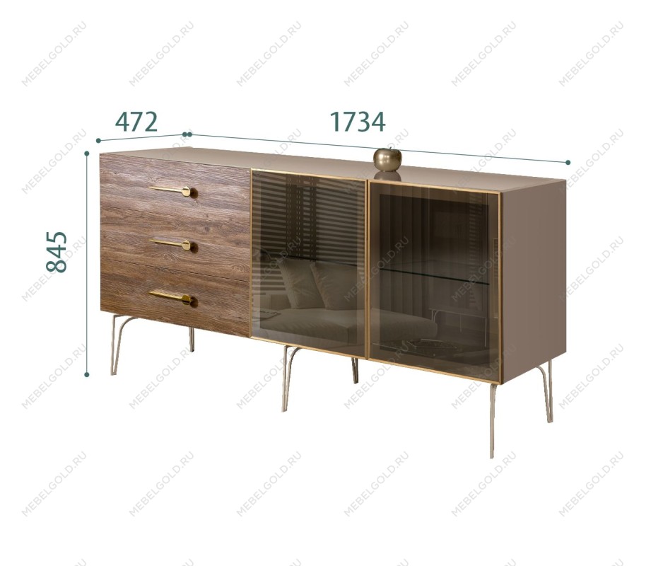 Комод 1.6м Bogemia Wood Wo (Мокка) (Lakobel/Золото) БМКМ-4(Wo)[5]