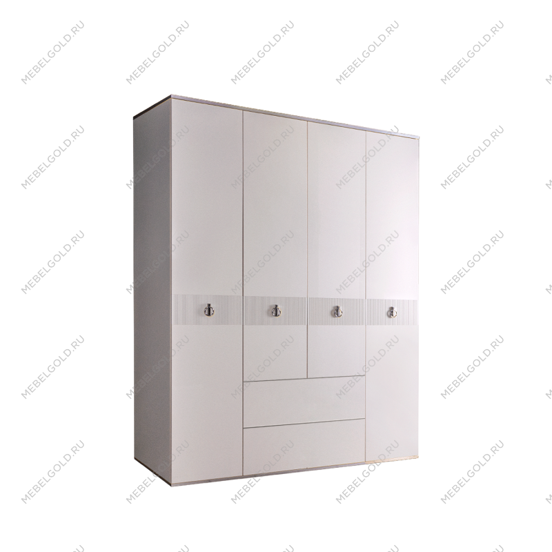 Шкаф 4-х дверный с ящиками Римини СОЛО (Белый/Серебро) РМШ2/41(s)