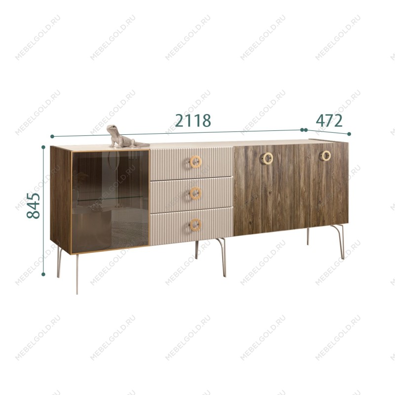 Комод 2.1м Bogemia Woodline Wood Fi (Ваниль) (Lakobel/Золото) БМКМ-5[4]