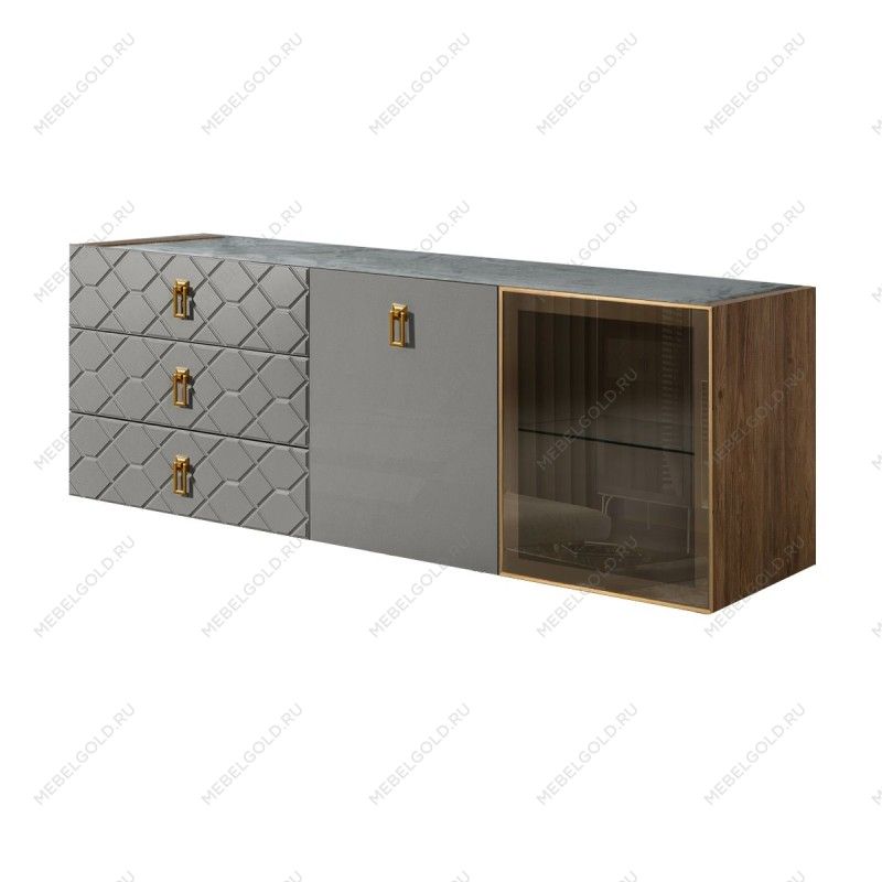 Комод 1.6м Bogemia Woodline Fly Fa (Серый) (Novabuk/Золото) БМКМ-4[5][10]