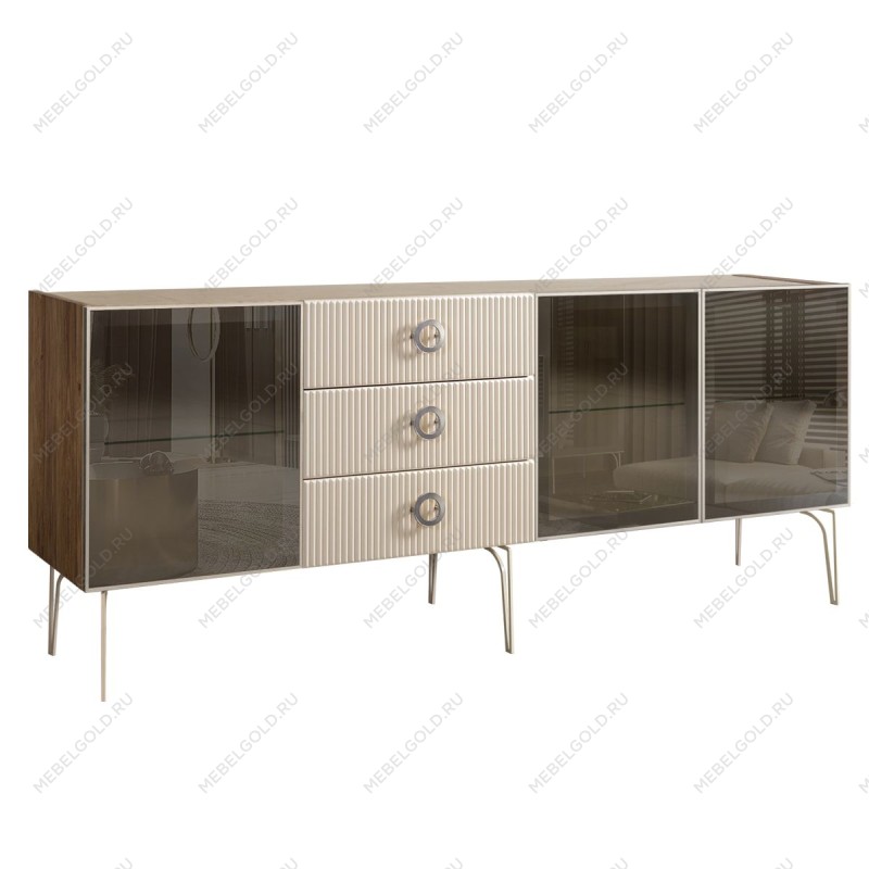 Комод 2.1м Bogemia Woodline Fi (Слоновая кость) (Novabuk/Хром) БМКМ-5[5]