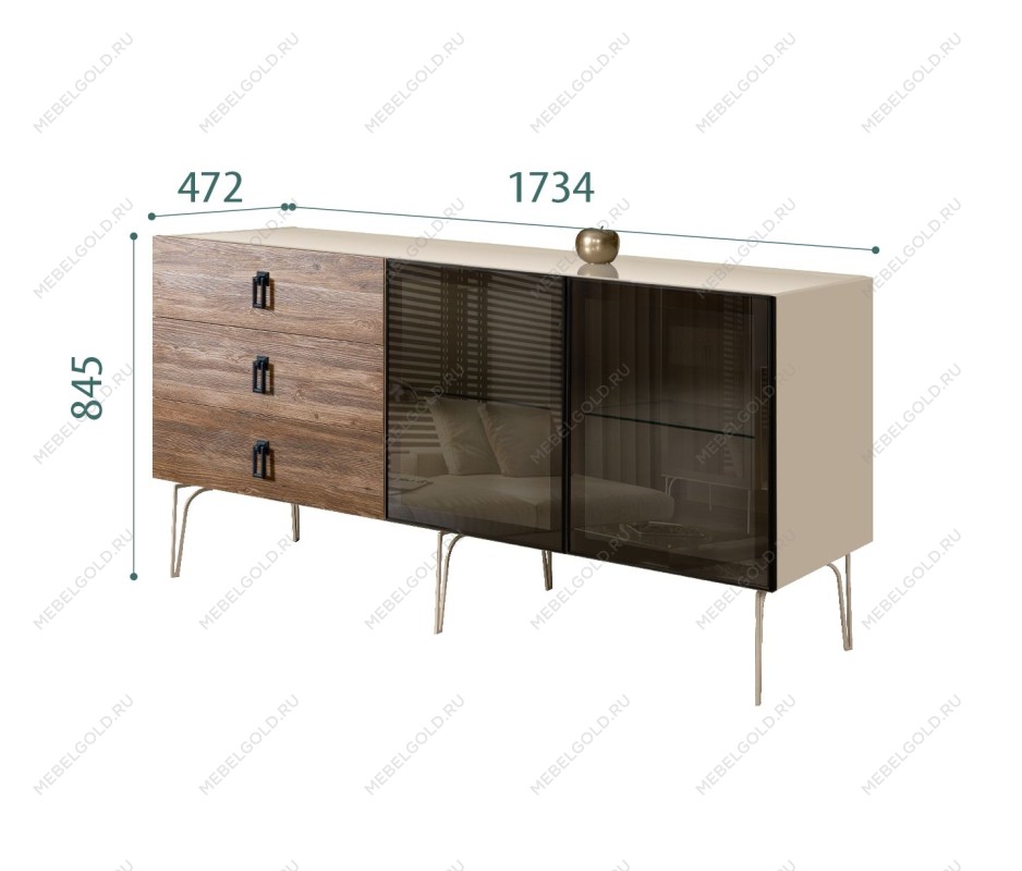 Комод 1.6м Bogemia Wood Fa (Ваниль) (Lakobel/Черный) БМКМ-4(Wo)[5]