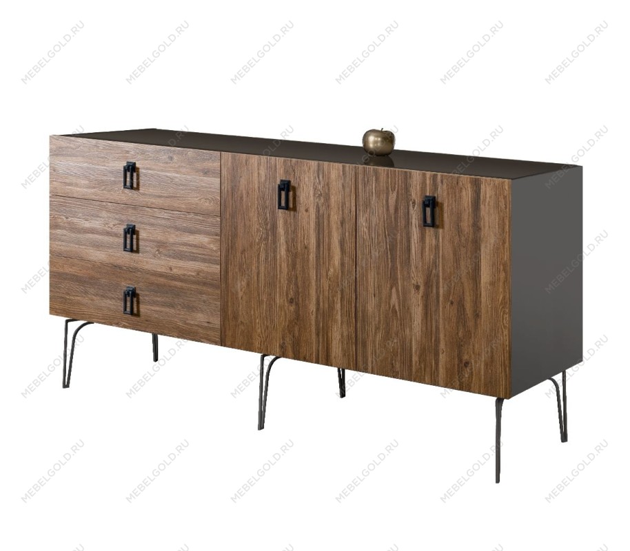 Комод 1.6м Bogemia Wood Fa (Серый) (Lakobel/Черный) БМКМ-4(Wo)