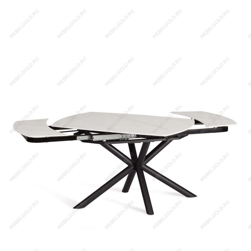 Стол обеденный Winston/Винстон, столешница керамика (глянцевая) / опоры металл, белый/черный, (120+30+30)x80x75(+1) см | изображение 6