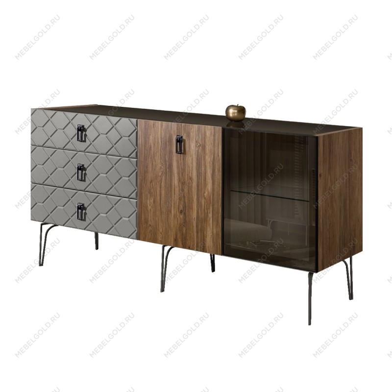 Комод 1.6м Bogemia Woodline Wood Fa (Серый) (Lakobel/Черный) БМКМ-4[5][10]