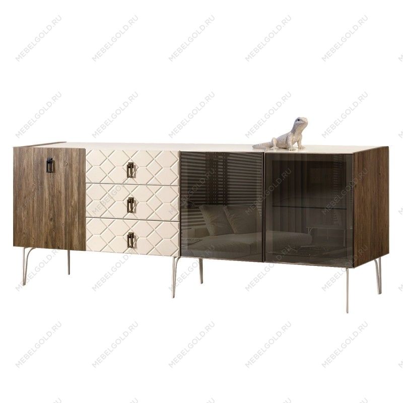 Комод 2.1м Bogemia Woodline Wood Fa (Слоновая кость) (Lakobel/Черный) БМКМ-5[5][10]