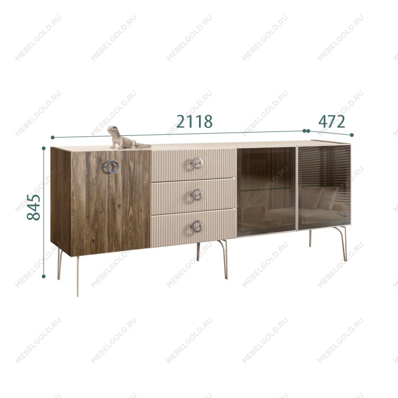 Комод 2.1м Bogemia Woodline Wood Fi (Ваниль) (Lakobel/Хром) БМКМ-5[5][10]