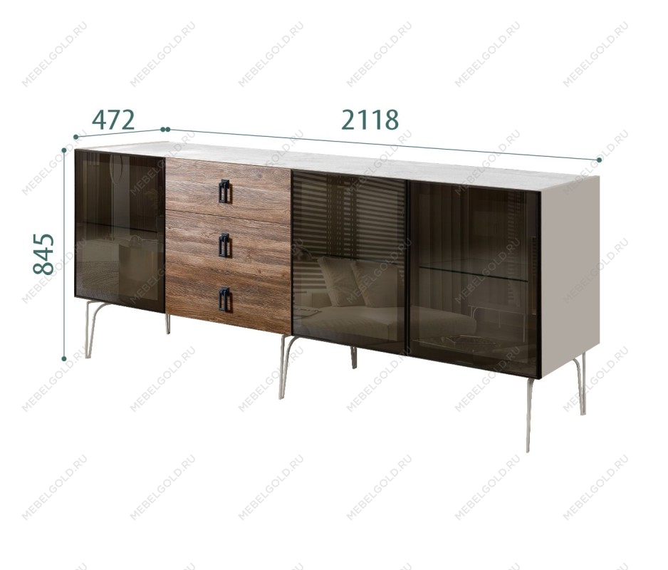 Комод 2.1м Bogemia Wood Fa (Шелк) (Novabuk/Черный) БМКМ-5(Wo)[5]