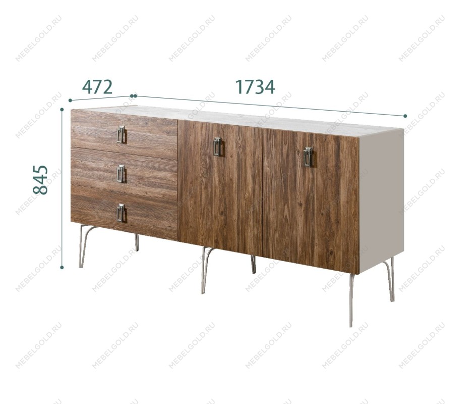 Комод 1.6м Bogemia Wood Fa (Шелк) (Novabuk/Хром) БМКМ-4(Wo)