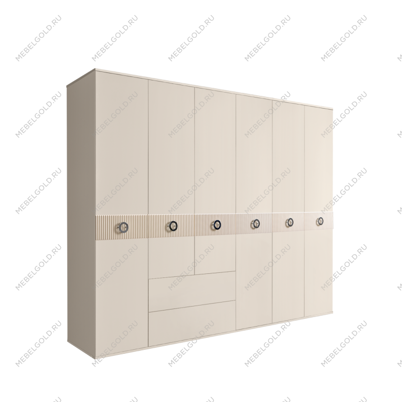 Шкаф 6-ти дверный с ящиками, Bogemia Fillini (Слоновая кость/Хром) БМШ2/61(Fi)