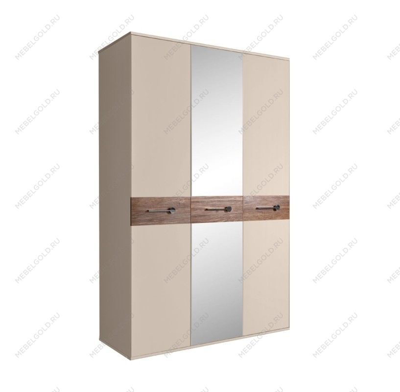 Шкаф 3-х дверный с зеркалом Bogemia Wood Wo (Ваниль/Хром) БМШ1/3(Wo)