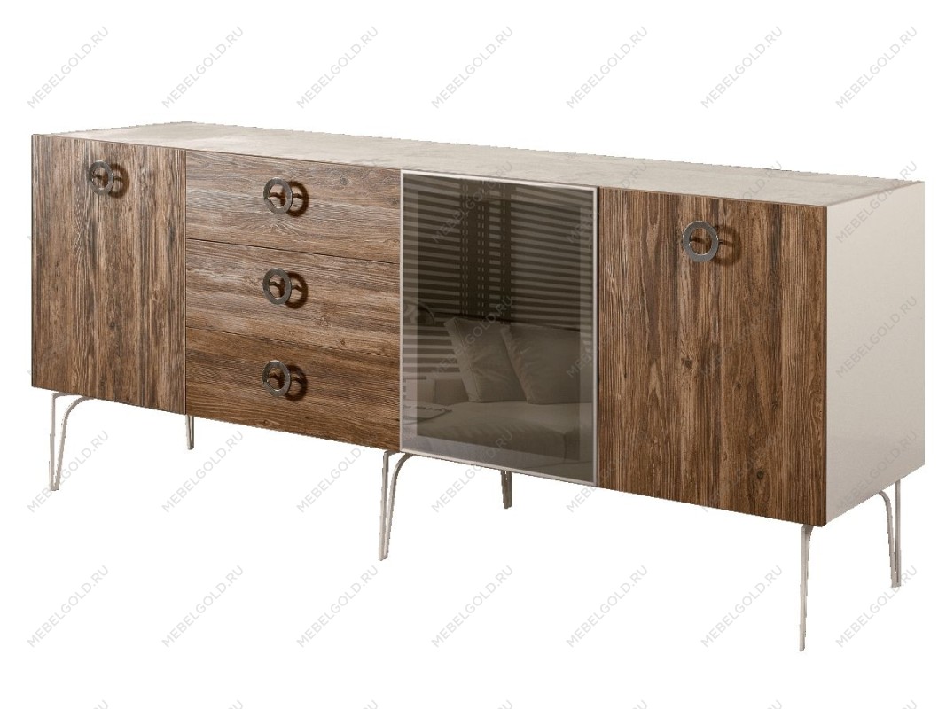 Комод 2.1м Bogemia Wood Fi (Слоновая кость) (Novabuk/Хром) БМКМ-5(Wo)[4]