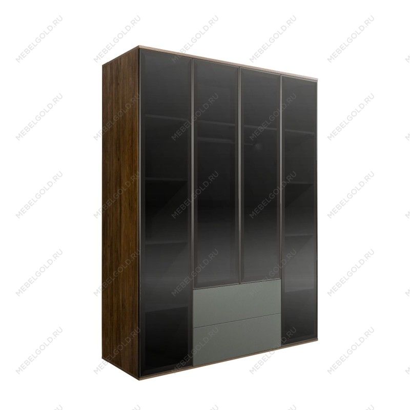 Шкаф 4-х дв. с ящиками Bogemia Woodline Air (Серый/Черный) БМШ2/42(4)