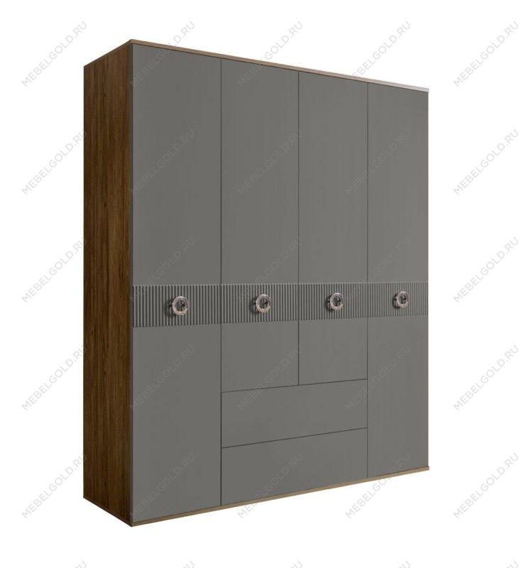 Шкаф 4-х дверный с ящиками Bogemia Woodline Fi (Серый/Хром) БМШ2/41