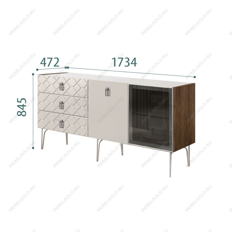 Комод 1.6м Bogemia Woodline Fa (Шелк) (Novabuk/Хром) БМКМ-4[5][10]