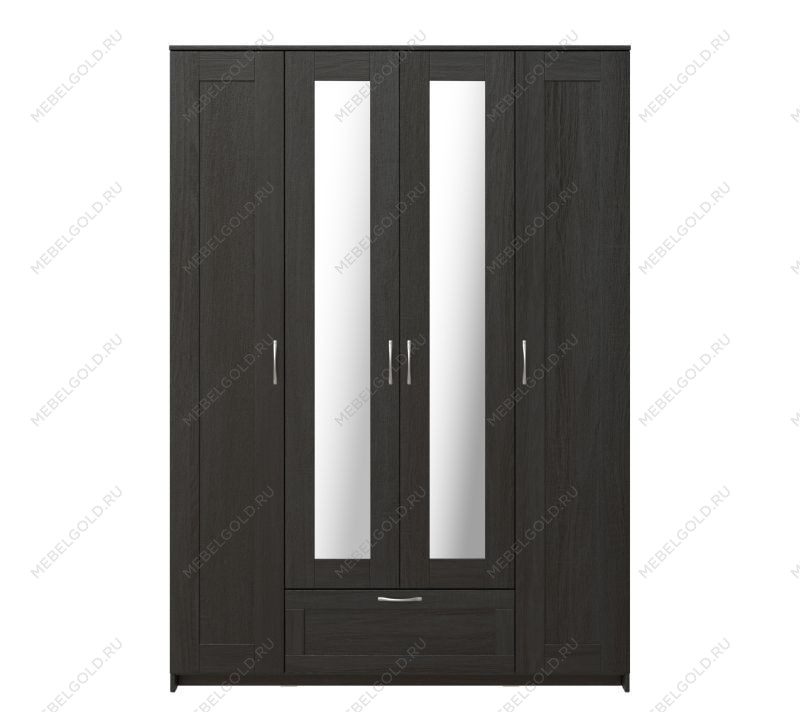 БРИМНЭС / СИРИУС Шкаф четырёхдверный ИКЕА / IKEA с одним выдвижным ящиком и двумя зеркалами, Дуб Венге | изображение 1