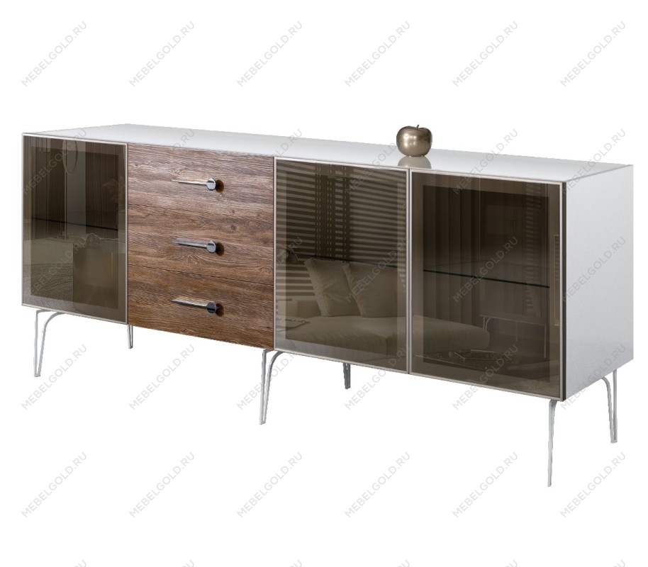 Комод 2.1м Bogemia Wood Wo (Белый) (Lakobel/Хром) БМКМ-5(Wo)[5]