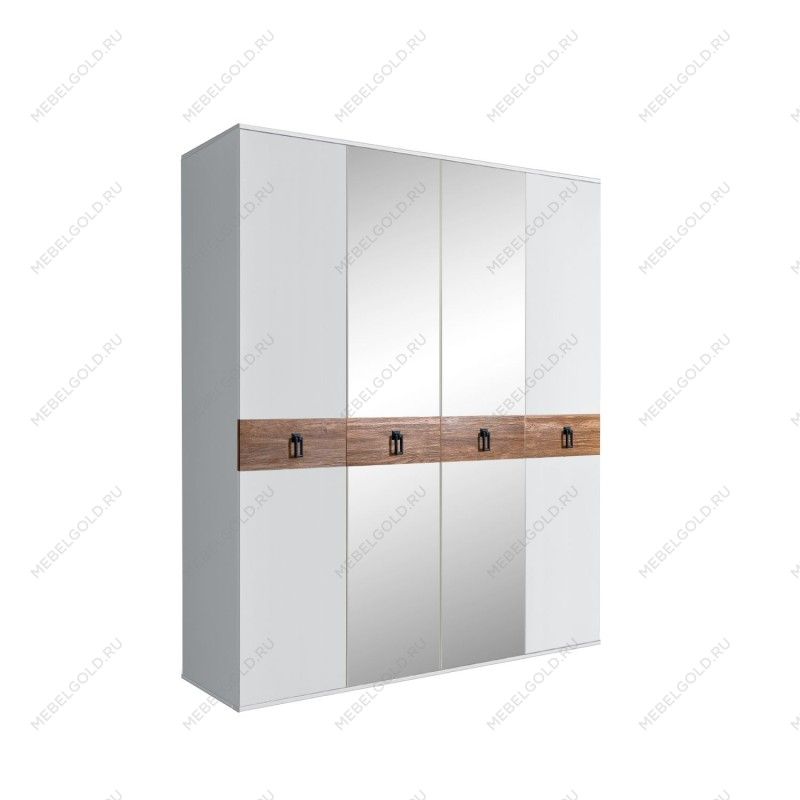 Шкаф 4-х дв. с зеркалами Bogemia Wood Fa (Белый/Черный) БМШ1/4(Wo)