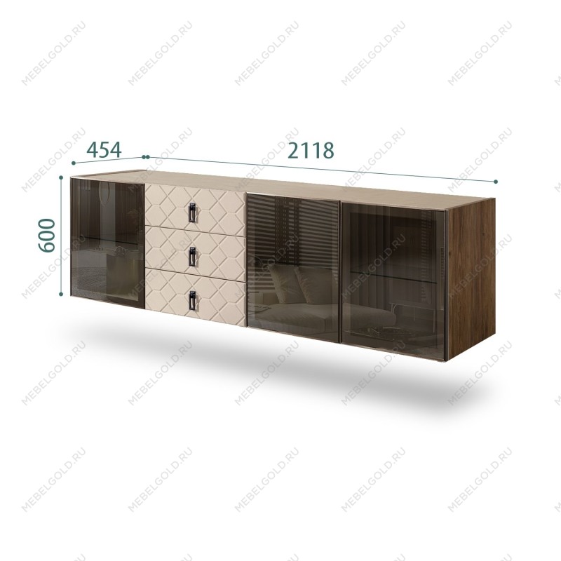 Комод 2.1м Bogemia Woodline Fly Fa (Ваниль) (Novabuk/Черный) БМКМ-5[5]