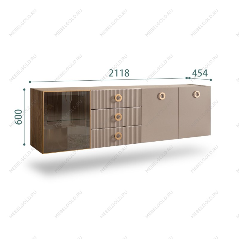 Комод 2.1м Bogemia Woodline Fly Fi (Мокка) (Novabuk/Золото) БМКМ-5[4]